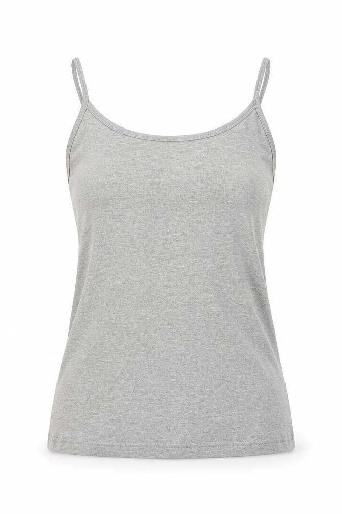 Front view of Look women’s grey basic tank, size UK 12