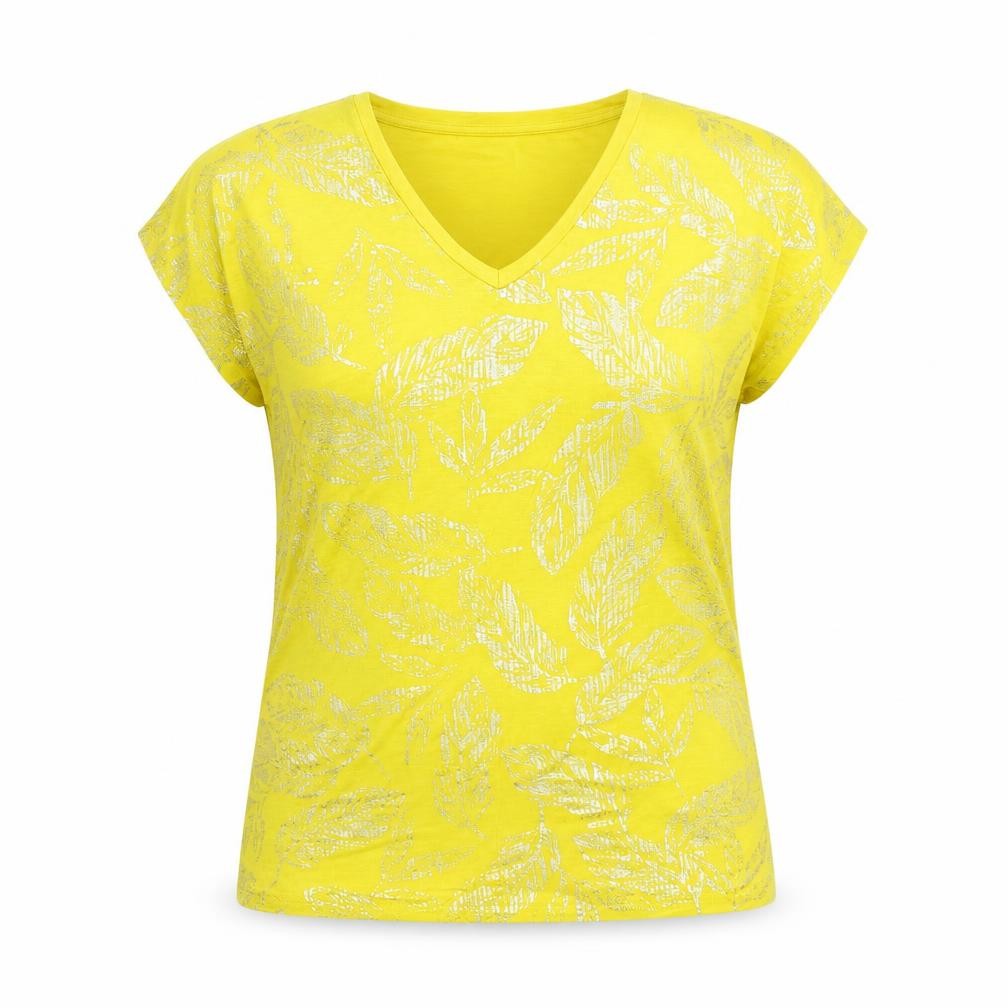 Front view of Damart women’s yellow floral basic t-shirt, size UK 10