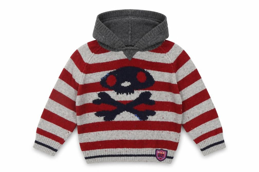 Front view of Next boys’ red striped pullover hoodie, size 2-3, years