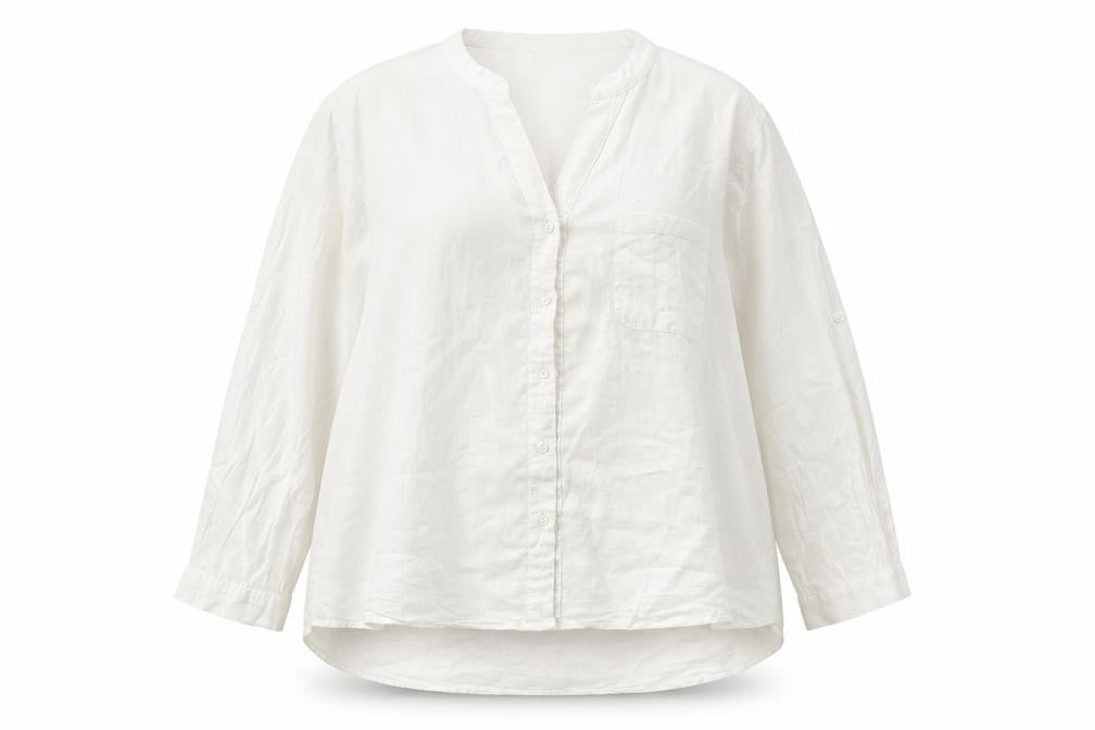 Front view of Celmia women’s white basic button-up, size 3XL