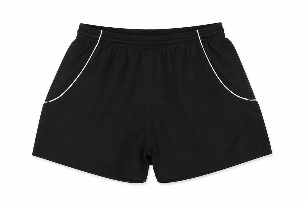 Front view of LISPORT boys’ black sweat shorts, size M