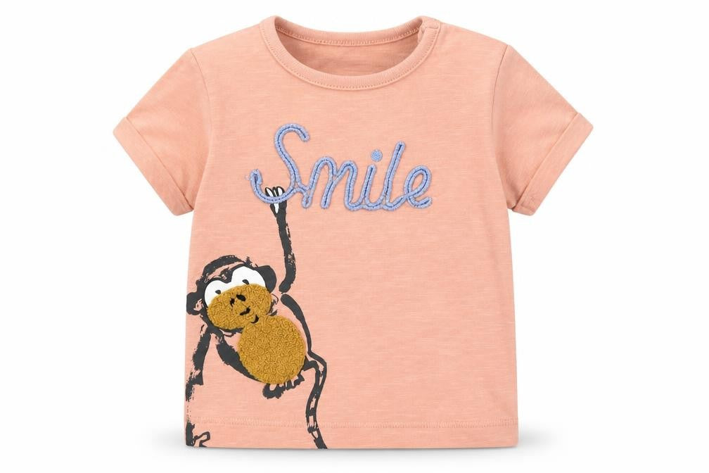 Front view of Marks & Spencer Baby Pink Basic T-Shirt, size 3-6, Months - Smile