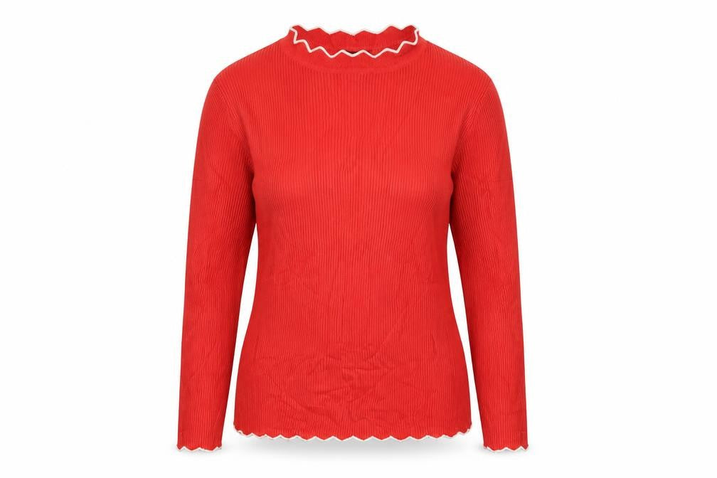 Front view of Matalan women’s red jumper, size UK 14