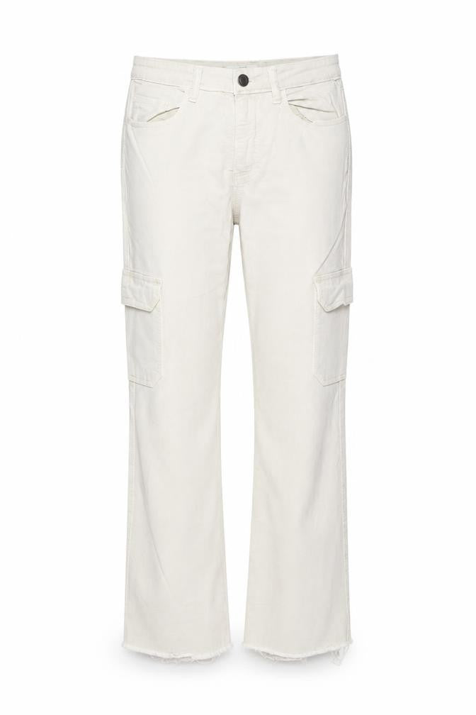 Front view of Stradivarius women’s beige straight jeans, size UK 10, 26-inch leg