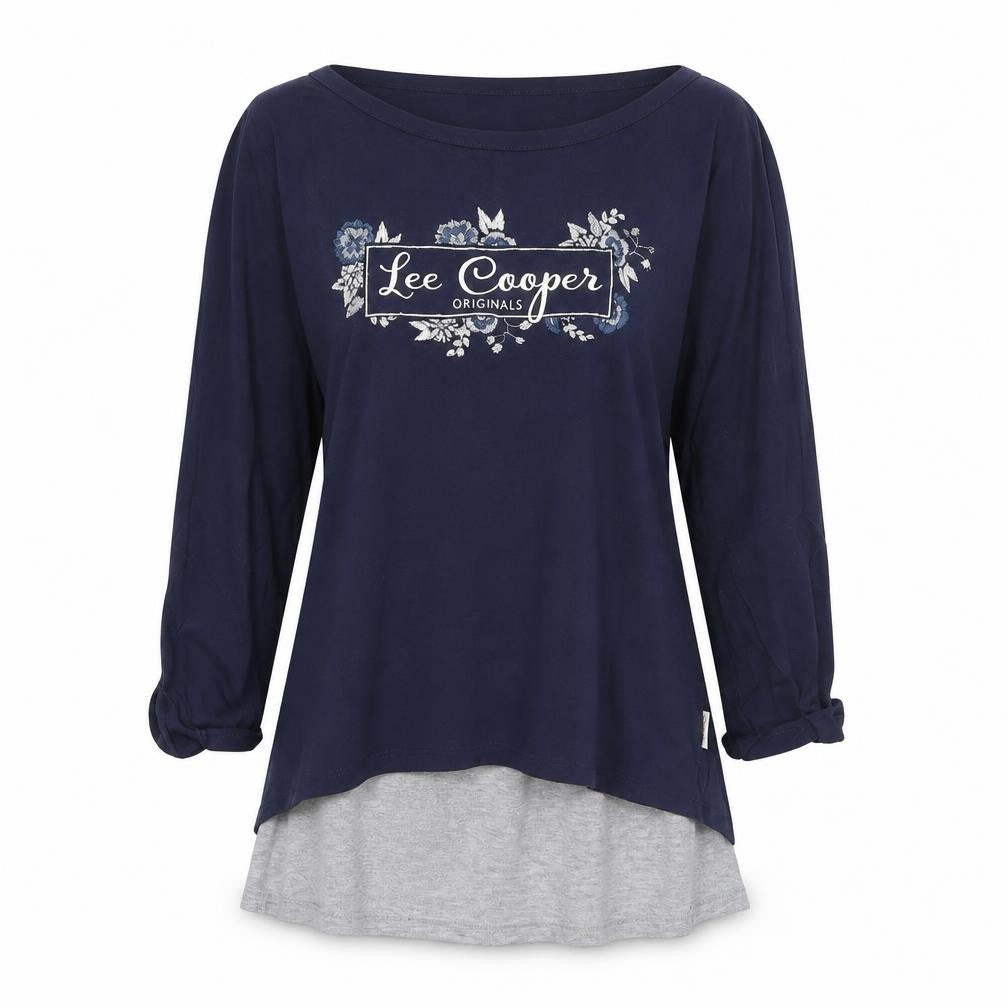 Front view of Lee Cooper women’s blue basic blouse, size UK 8