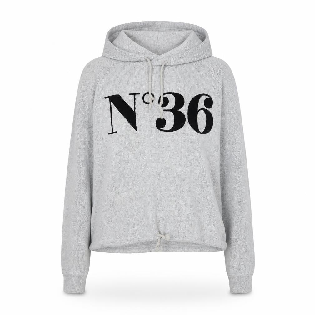 Front view of H&M women’s grey pullover hoodie, size M