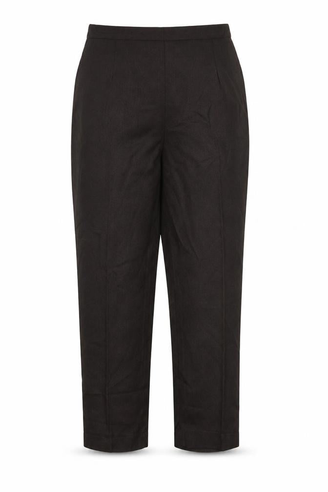Front view of Preworn women’s brown trousers, size UK 16, 24-inch leg