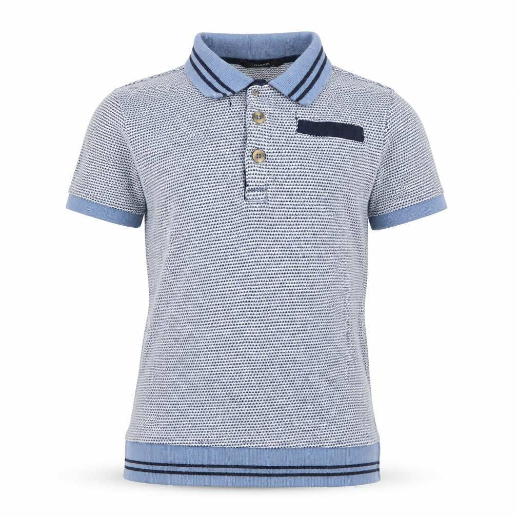 Front view of George boys’ blue geometric basic polo, size 7-8, years