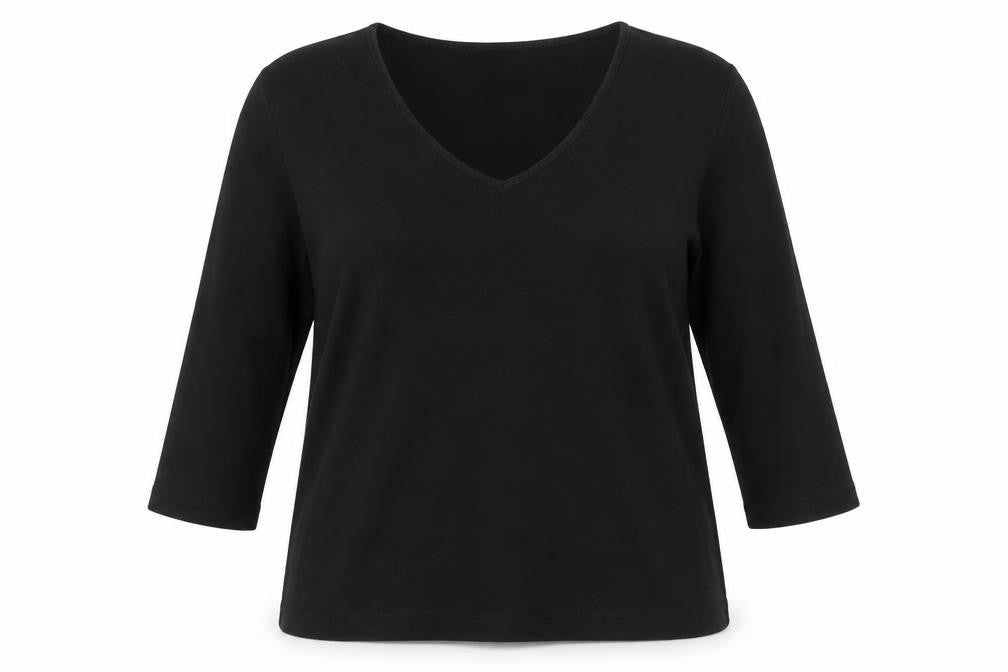 Front view of Emreco women’s black jumper, size UK 14