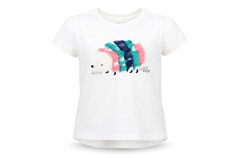 Front view of Kueza Baby White Basic T-Shirt, size 18-24, Months - Hedgehog