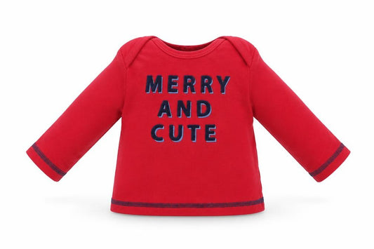 Front view of George Baby Red Pyjama Top, size 0-3, Months - Christmas top