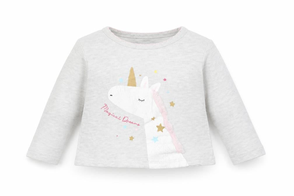 Front view of Primark Baby Multicoloured Basic T-Shirt, size 12-18, Months - unicorn