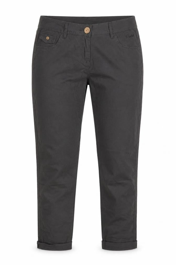 Front view of Protest women’s green chino trousers, size XS, 29-inch leg