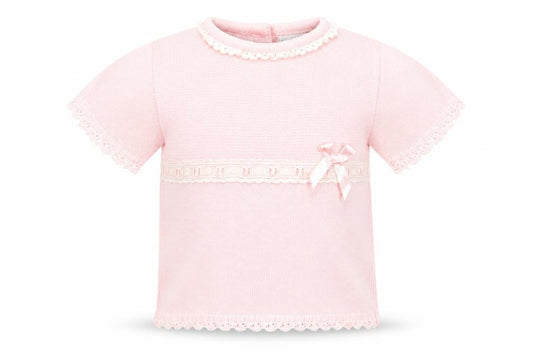 Front view of bluesbaby girls’ pink jumper, size 9-12, months