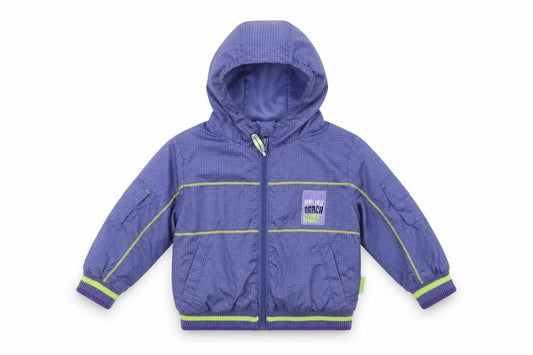 Front view of coccodrillo boys’ purple check jacket, size 18, months