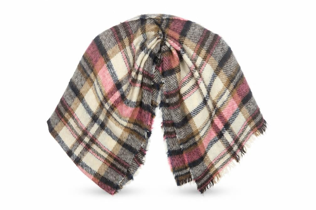 Front view of Preworn women’s multicoloured plaid shawl/wrap