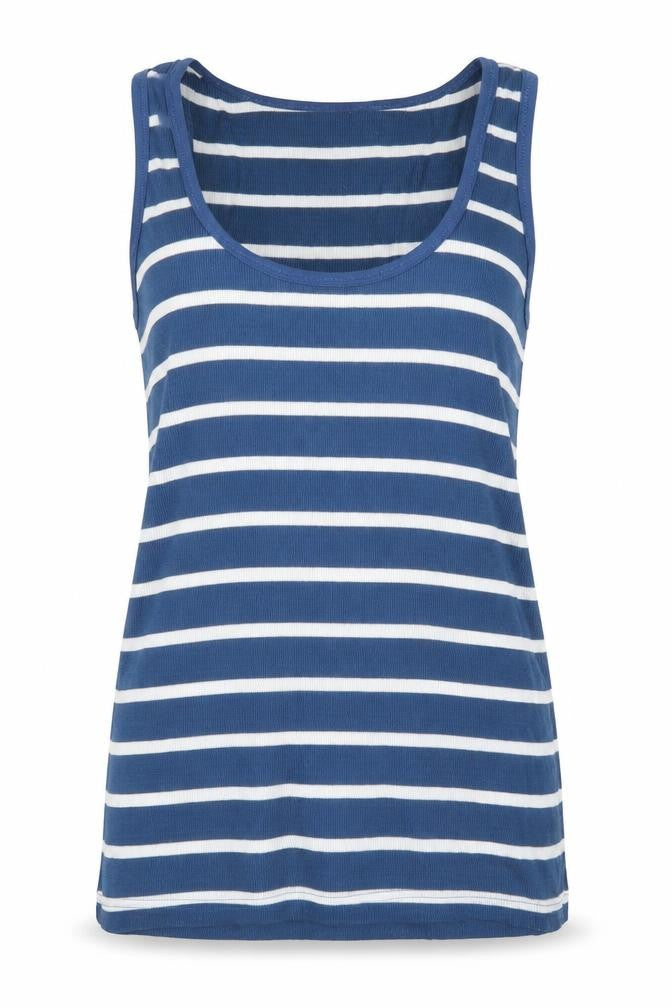 Front view of Seduce women’s blue striped vest jumper, size UK 16