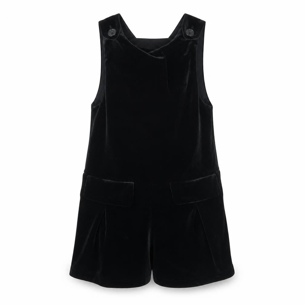 Front view of Next girls’ black dungaree one-piece, size 3, years