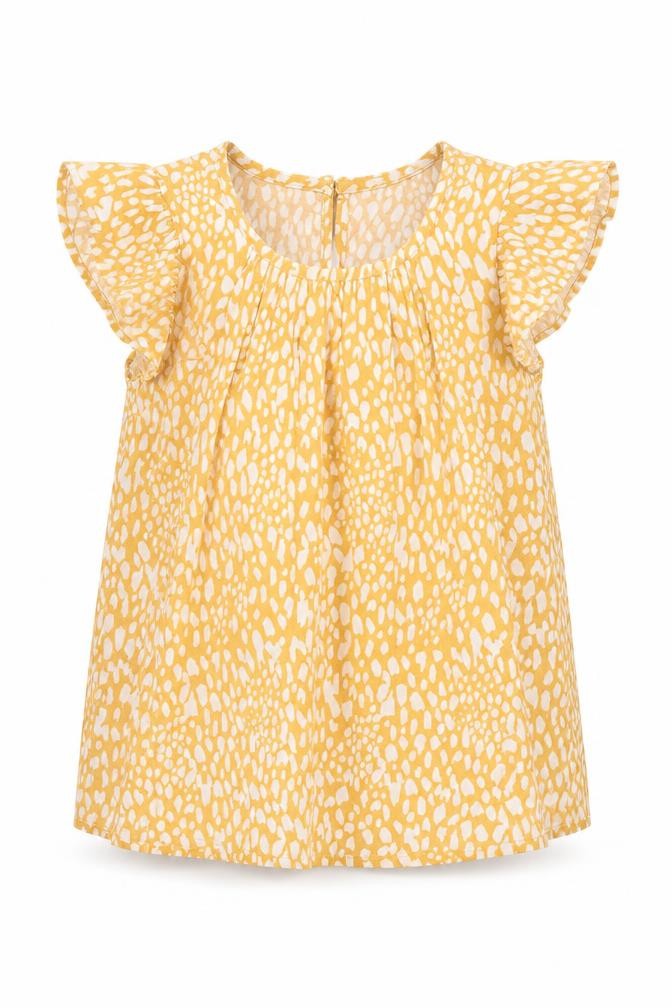 Front view of Primark girls’ yellow animal print basic blouse, size 3-4, years