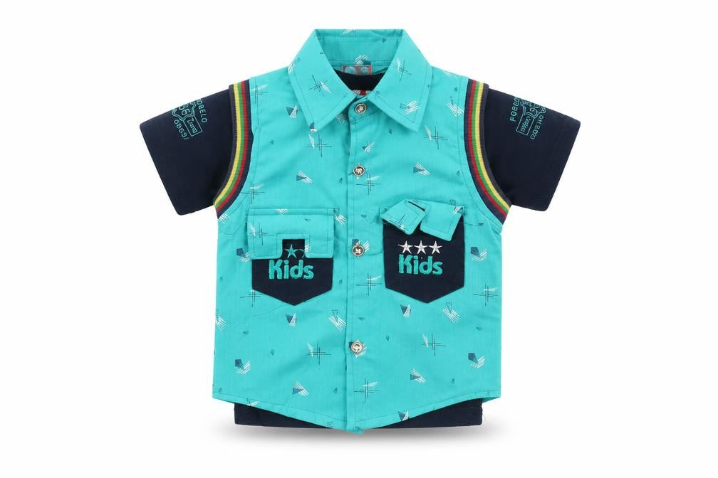 Front view of top kids Baby Blue Basic Polo, size 0-3, Months
