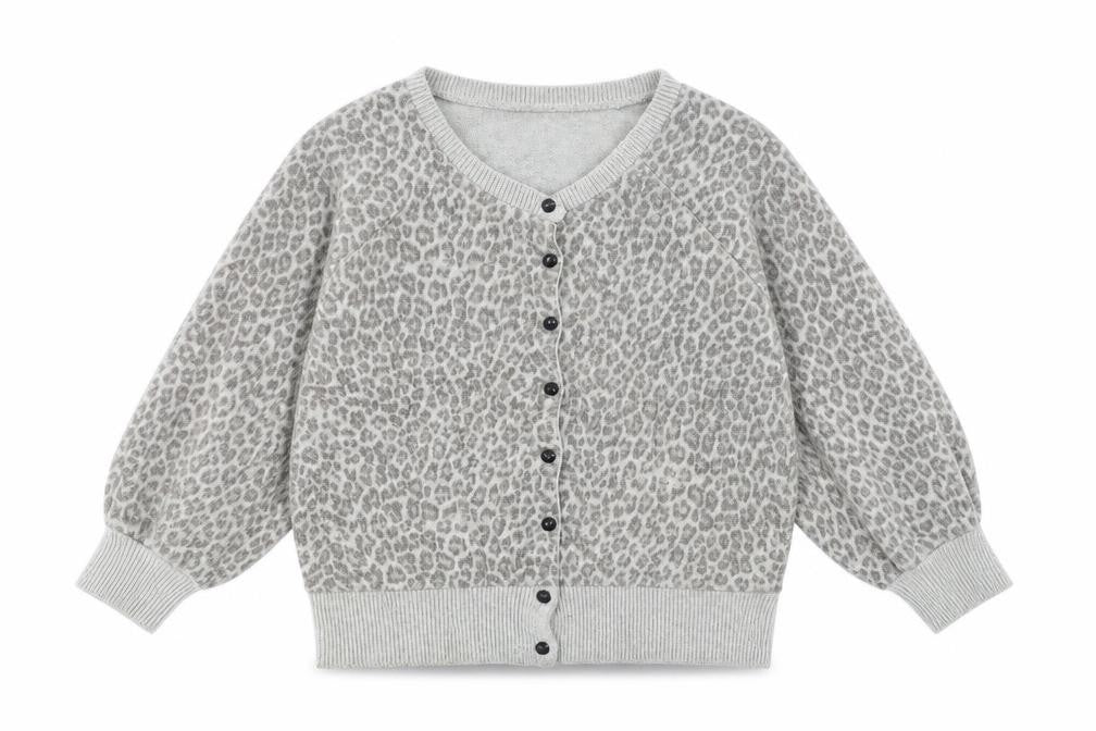 Front view of Preworn women’s grey cardigan jumper, size M