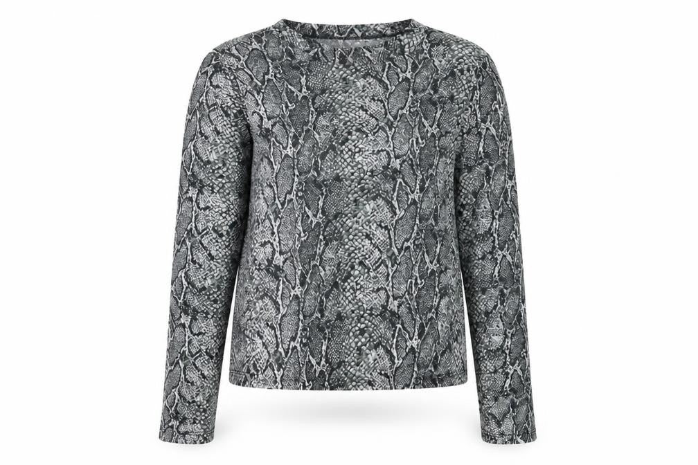 Front view of Primark women’s grey animal print basic blouse, size UK 10