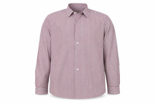 Front view of Matalan men’s red striped button-up, size 16.5