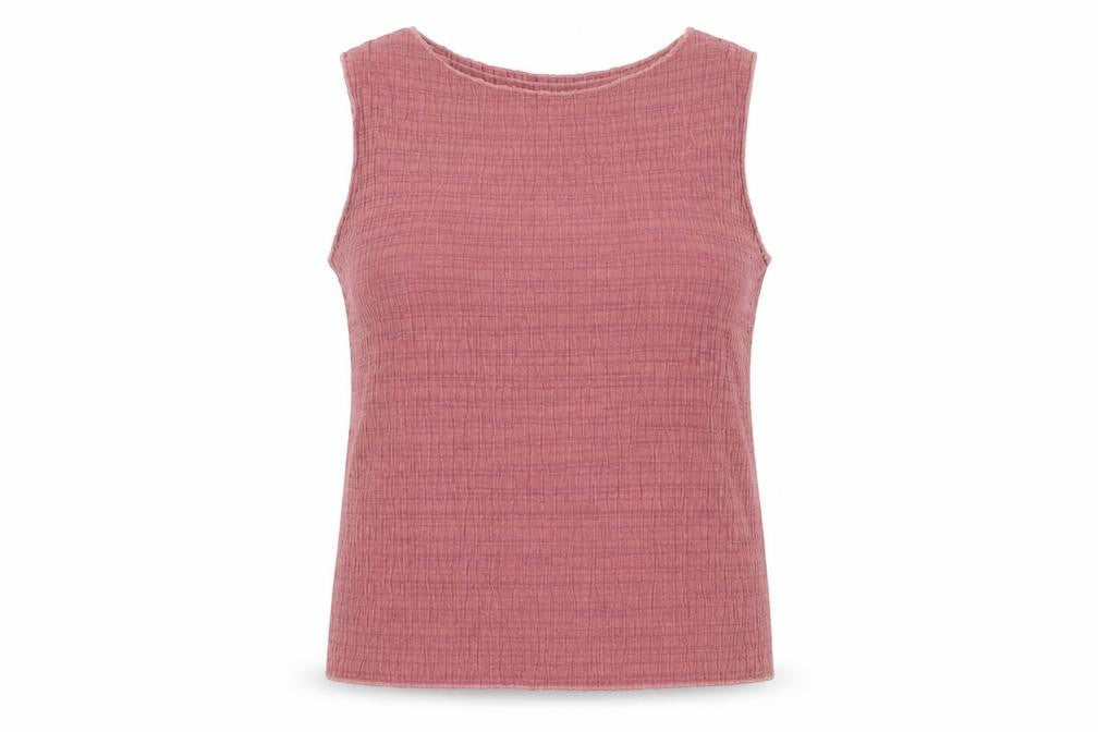 Front view of Preworn women’s purple basic tank, size UK 14