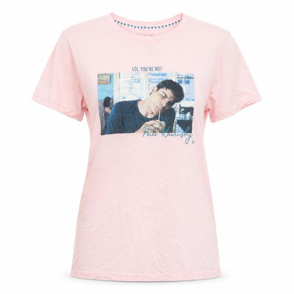 Front view of Preworn women’s pink basic t-shirt, size UK 10