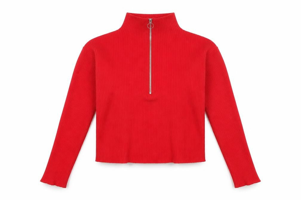 Front view of CHERRY KOKO women’s red full zip jumper, size S