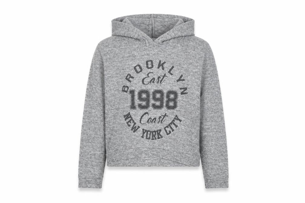 Front view of New Look girls’ grey pullover hoodie, size 9, years