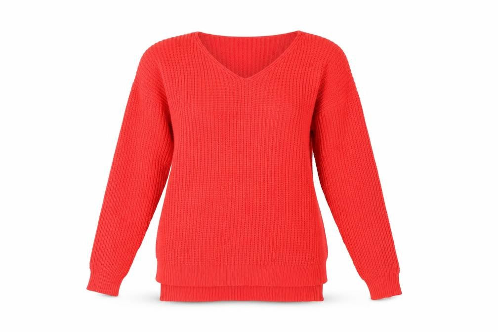 Front view of Primark women’s orange jumper, size UK 14
