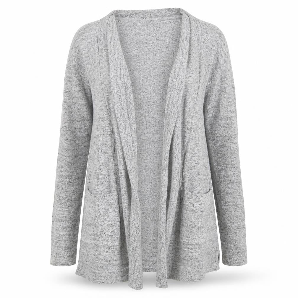 Front view of Nutmeg women’s grey knit cardigan jumper, size UK 8