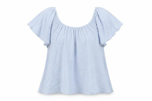 Front view of Atmosphere women’s blue basic t-shirt, size UK 12