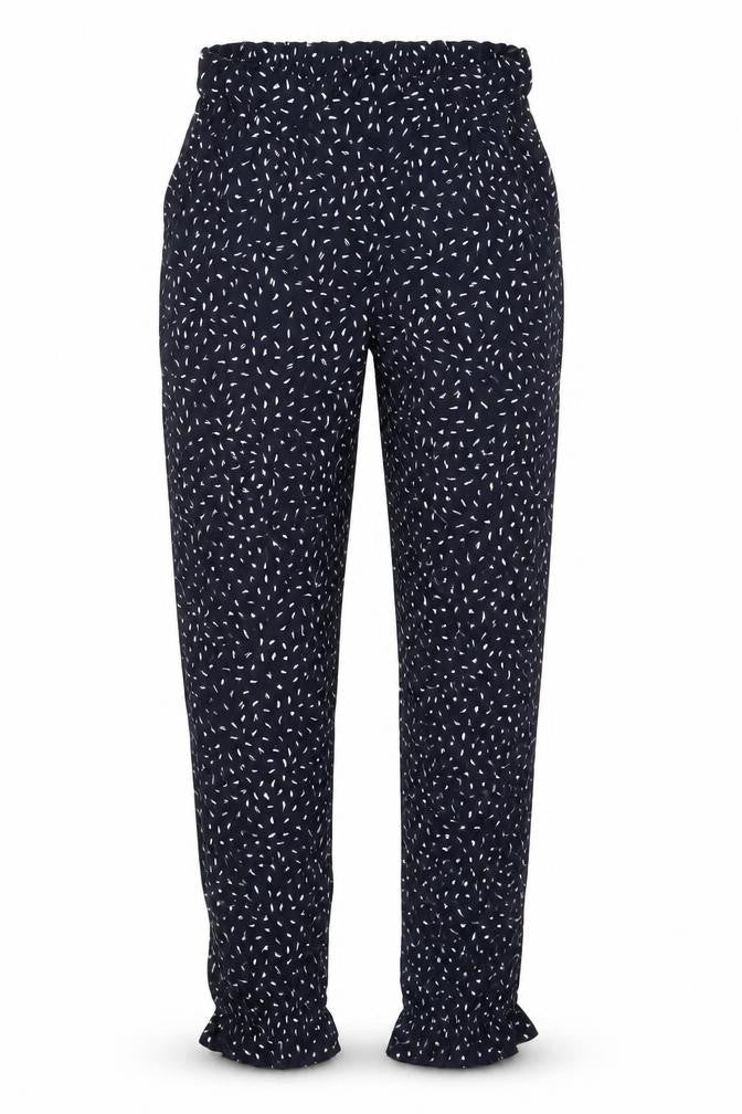 Front view of Minimum women’s blue trousers, size UK 10, 29.5-inch leg