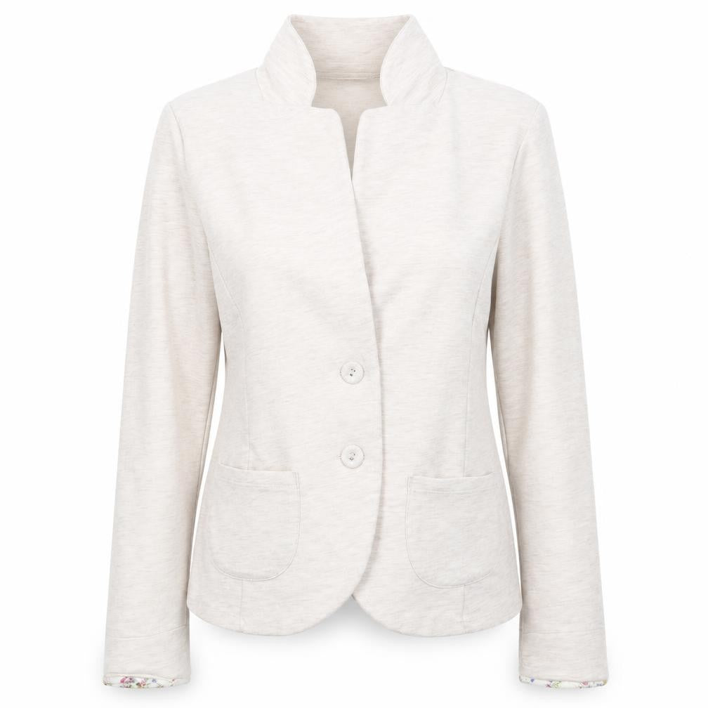 Front view of Papaya women’s beige jacket, size UK 14