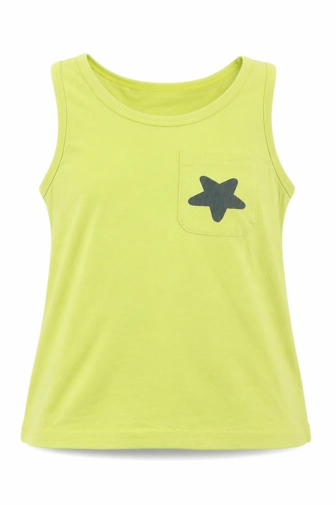 Front view of mud kingdom girls’ green basic tank, size 6-7, years