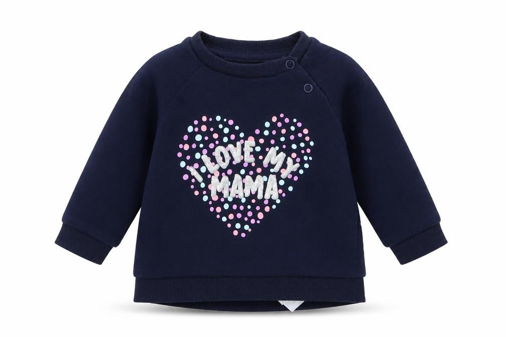 Front view of Primark girls’ blue jumper, size 6-9, months