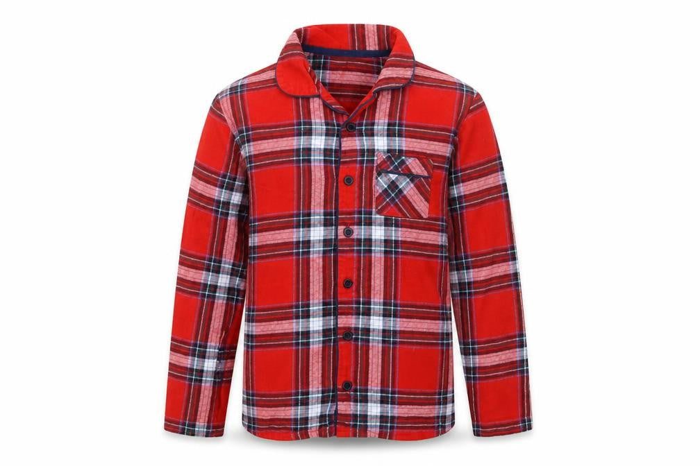 Front view of Nutmeg girls’ red check top pyjama top, size 9-10, years