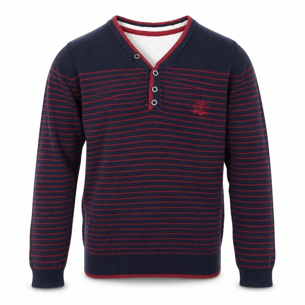 Front view of Rebel Athletic boys’ red striped knit jumper, size 11-12, years