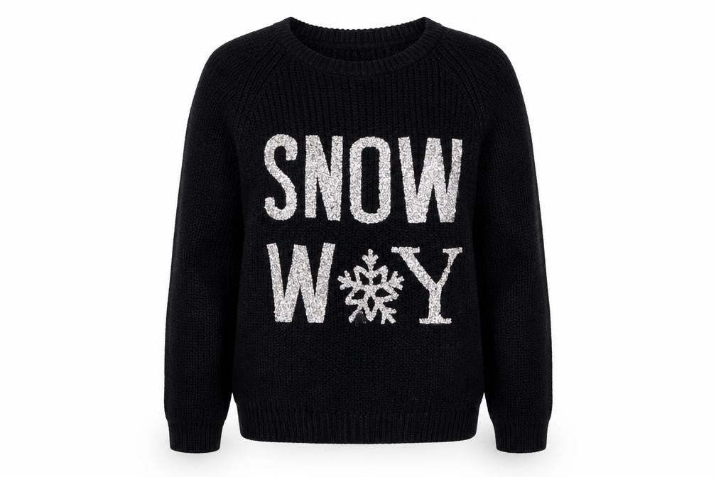 Front view of Primark girls’ black knit jumper, size 8-9, years - snow way
