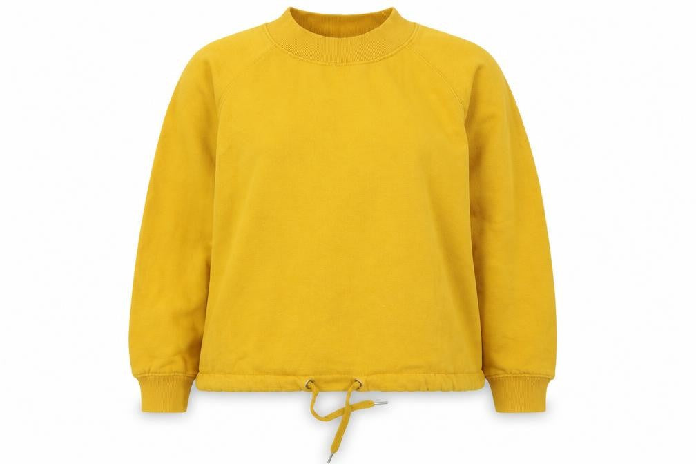 Front view of F&F women’s yellow pullover sweatshirt, size UK 10