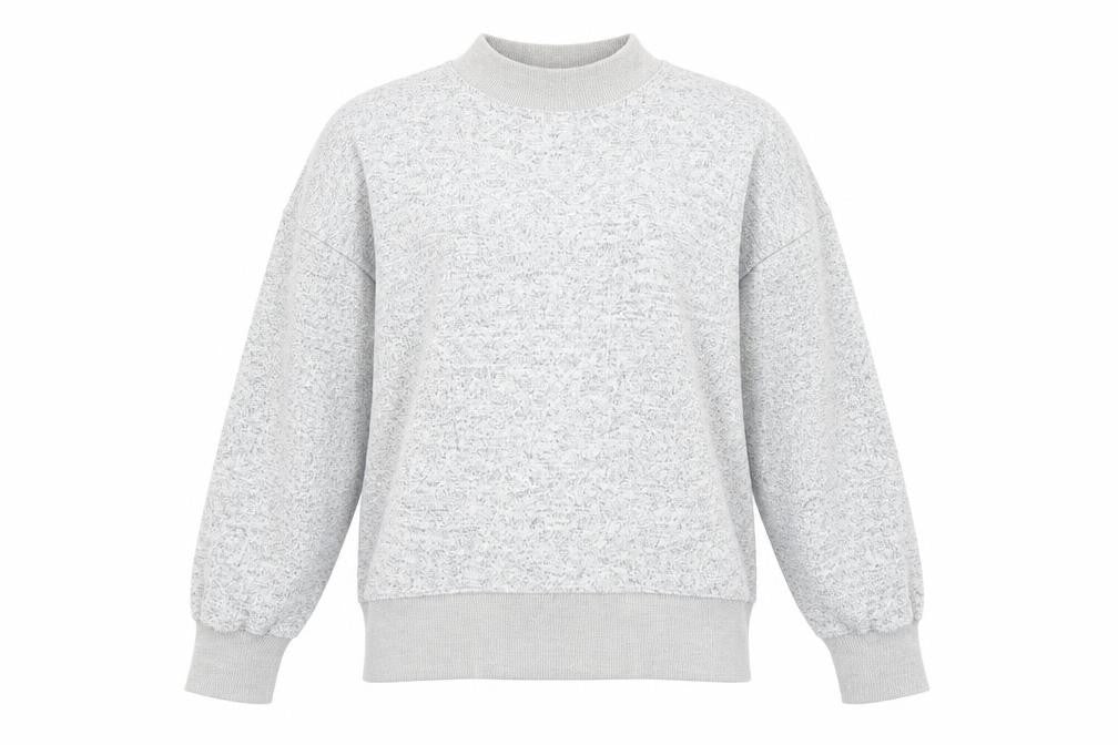 Front view of Topshop women’s grey pullover sweatshirt, size UK 4