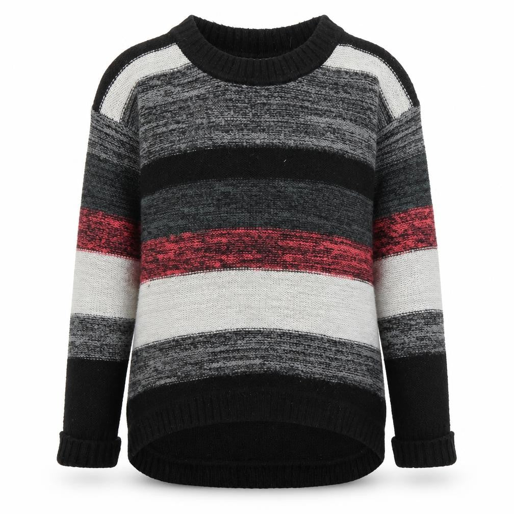 Front view of Atmosphere women’s black striped knit jumper, size S