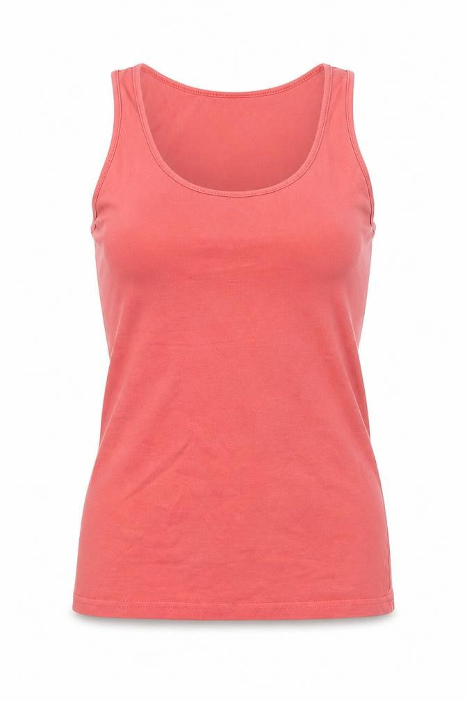 Front view of Tom franks women’s pink basic tank, size UK 10