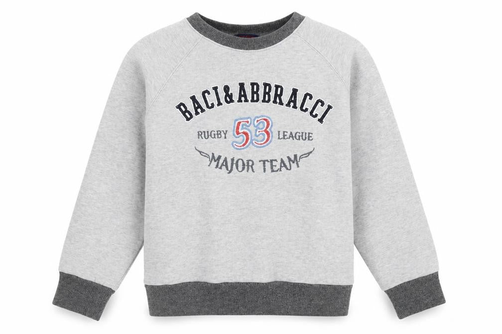 Front view of Baci & Abbracci boys’ grey colourblock pullover sweatshirt, size S