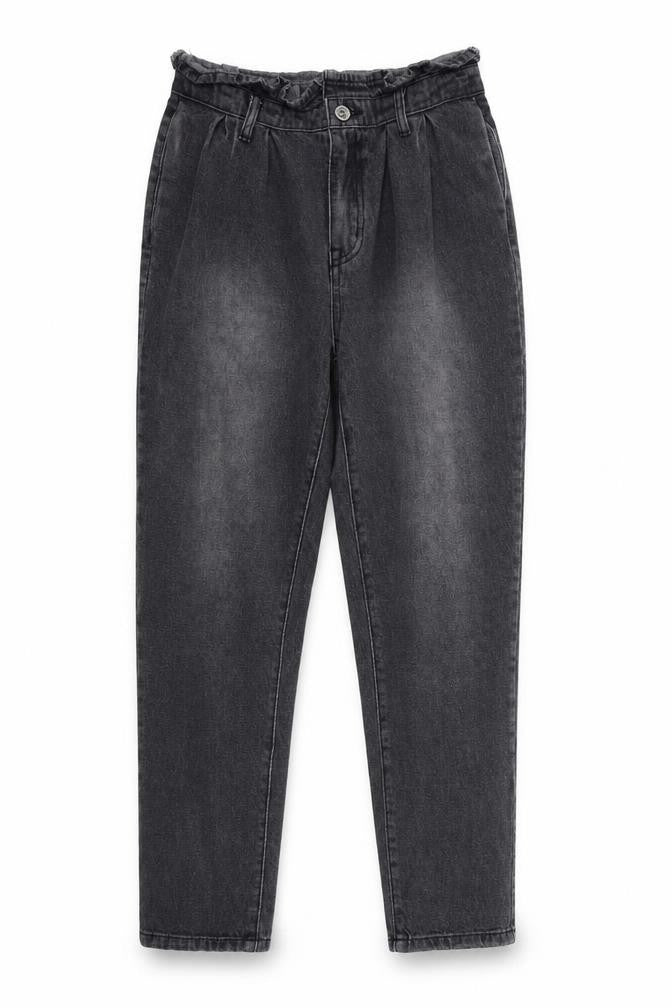 Front view of reality women’s black denim mom jeans, size S, 26-inch leg