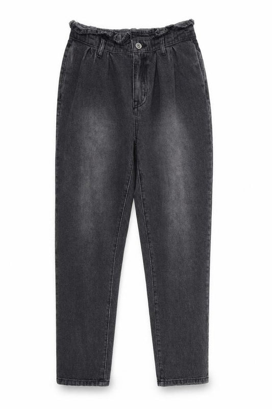 Front view of reality women’s black denim mom jeans, size S, 26-inch leg