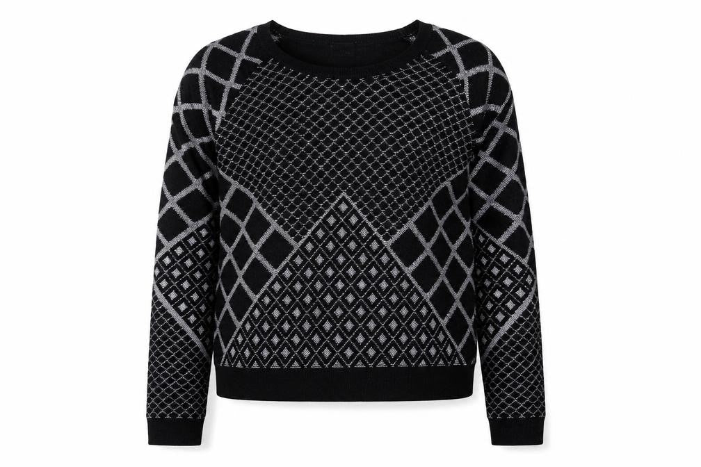 Front view of Sparkle & Fade women’s black geometric jumper, size L