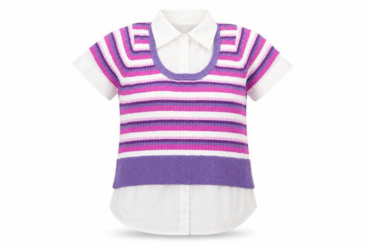 Front view of evie women’s multicoloured striped jumper, size UK 12, - shirt/jumper